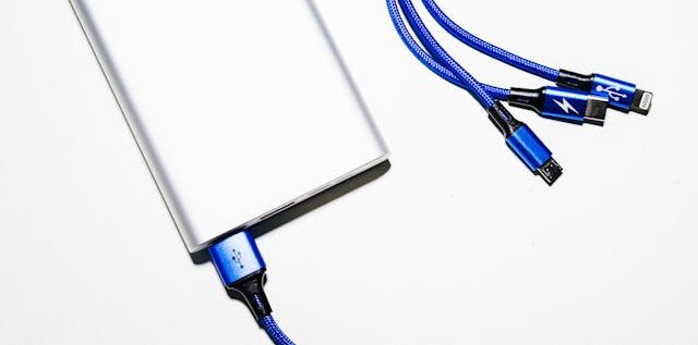 power bank with multiple blue cables