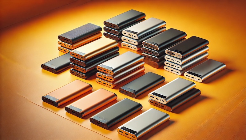 portable power banks on orange background