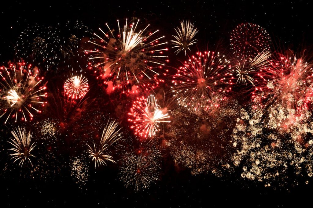 Colorful fireworks display in the night sky