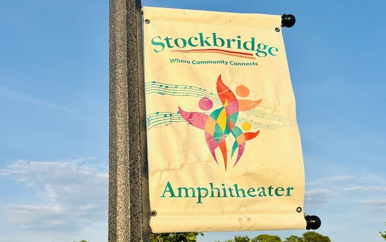 Stockbridge Amphitheater banner with blue sky