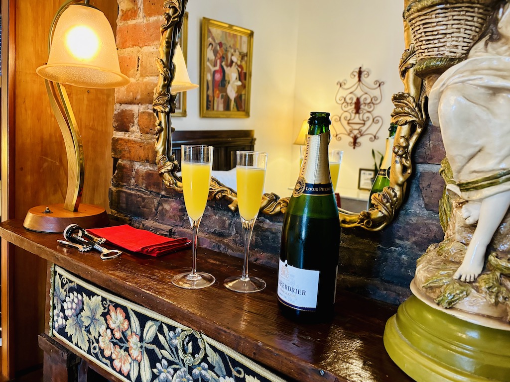 Champagne and orange juice welcome drink at Pal's Airbnb