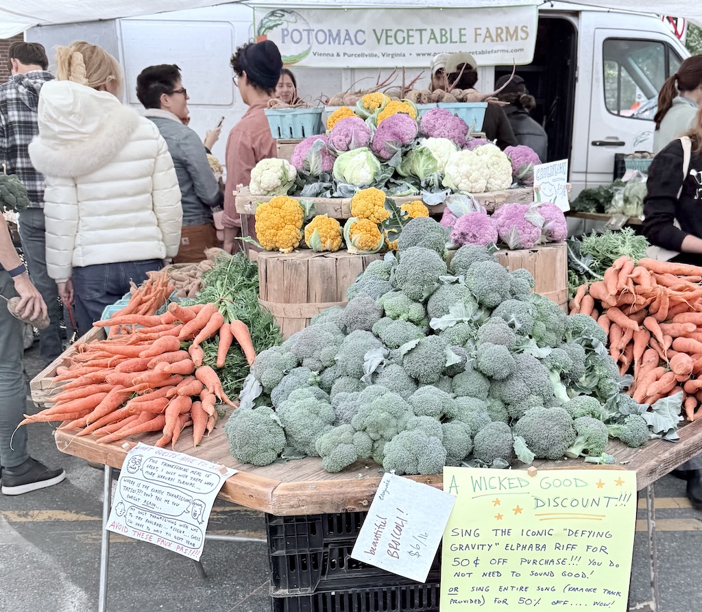 Fresh vegetables on display at DuPont Circle Farmers Market, a must-visit on a family-friendly D.C. itinerary.